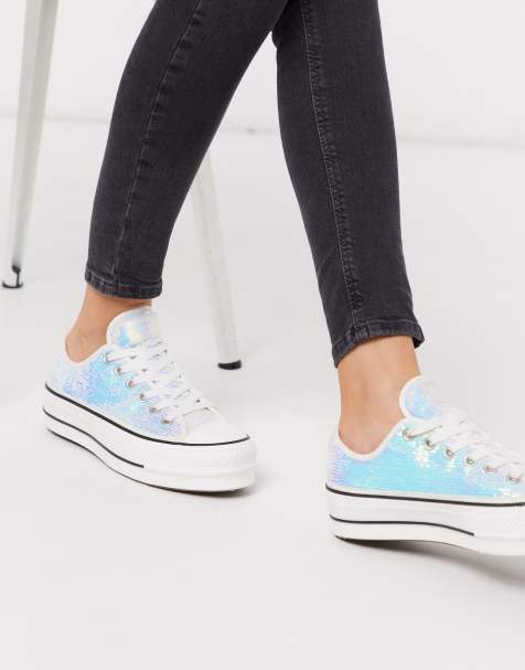 Converse – Chuck Taylor Lift – Glitzernde Sneaker mit kleinen Pailletten und Plateausohlen in Silber