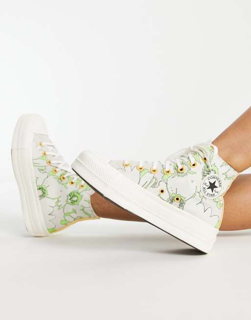 converse stone floral lift hi trainers