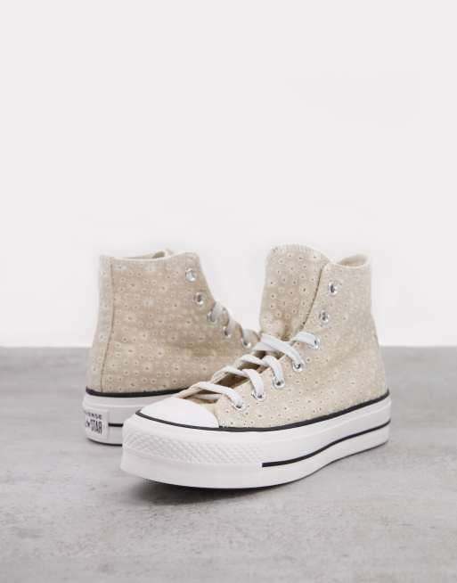 Converse Chuck Taylor - Lift Hi - Beige sneakers i broderie anglaise