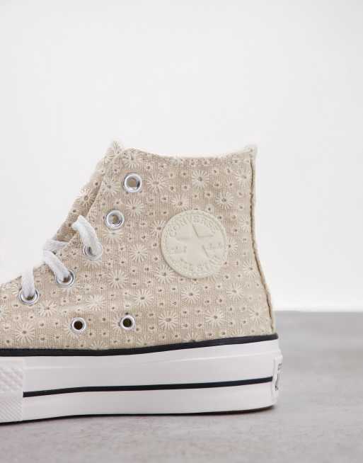 Converse Chuck Taylor - Lift Hi - Beige sneakers i broderie anglaise, 4 af 4