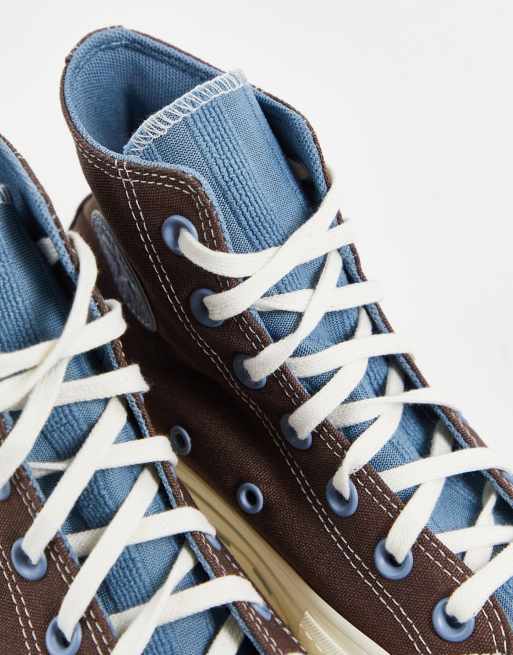 Blue and brown store converse