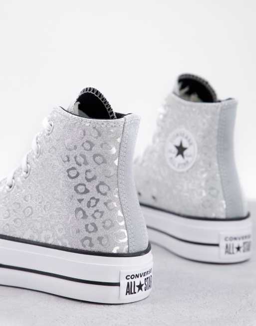 Converse Chuck Taylor Lift hi platform trainers in leopard metallic silver