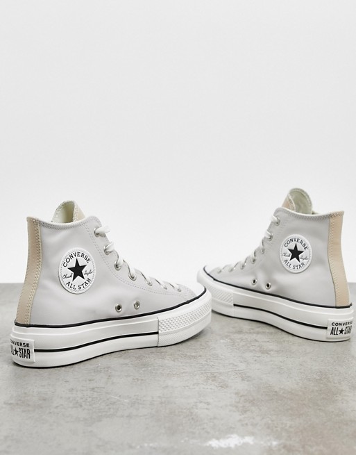 Converse Chuck Taylor Lift hi platform trainers in off white and beige contrast