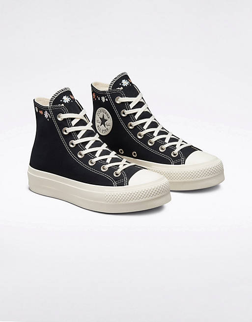 Converse Chuck Taylor Lift Hi Things to Grow platform sneakers with floral  embroidery detail in black | ASOS