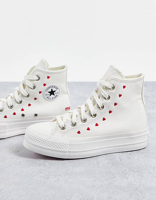 Converse Chuck Taylor Lift Hi Valentines platform sneakers in white with  heart embroidery | ASOS