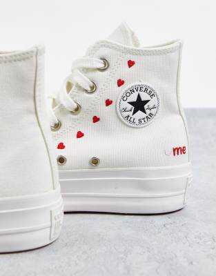 converse high tops platform red heart