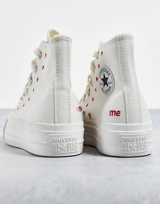 Converse Chuck Taylor Lift Hi Valentines platform trainers in white with  heart embroidery | ASOS