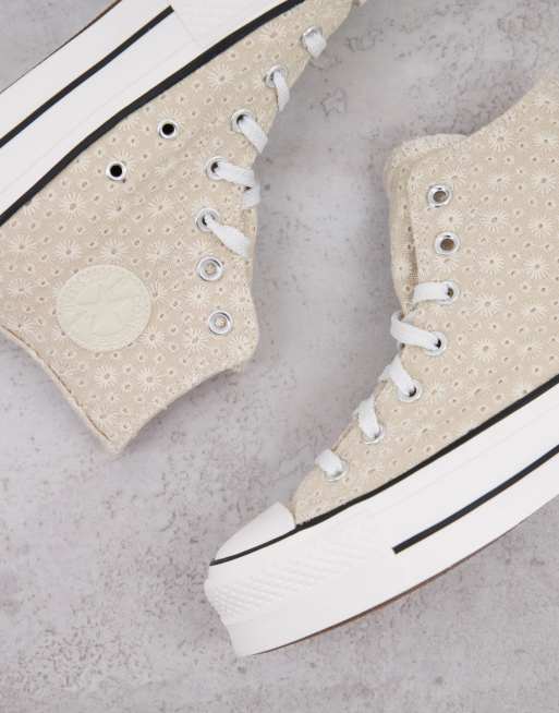 Converse Chuck Taylor - Lift - Hoge sneakers met broderie anglaise in beige, 3 van 4