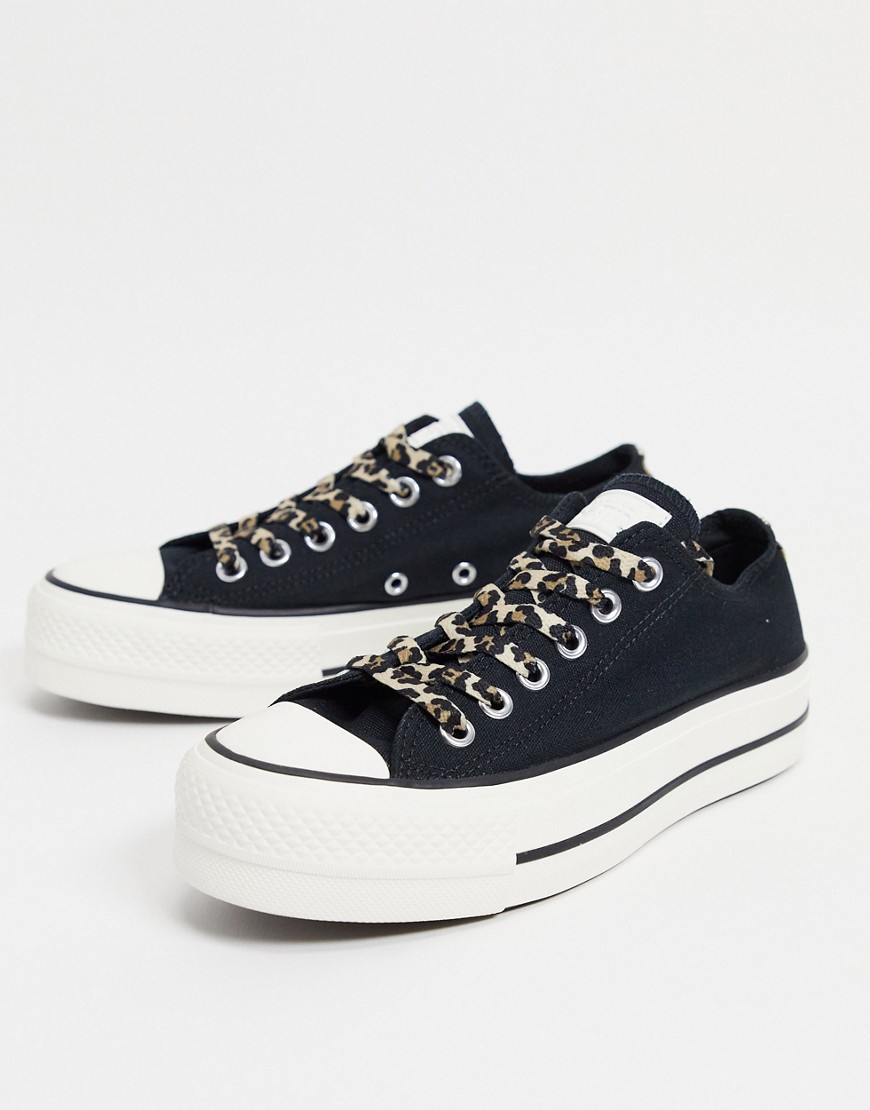Converse - Chuck Taylor Lift Ox - Sorte sneakers med snørebånd med leopardprint
