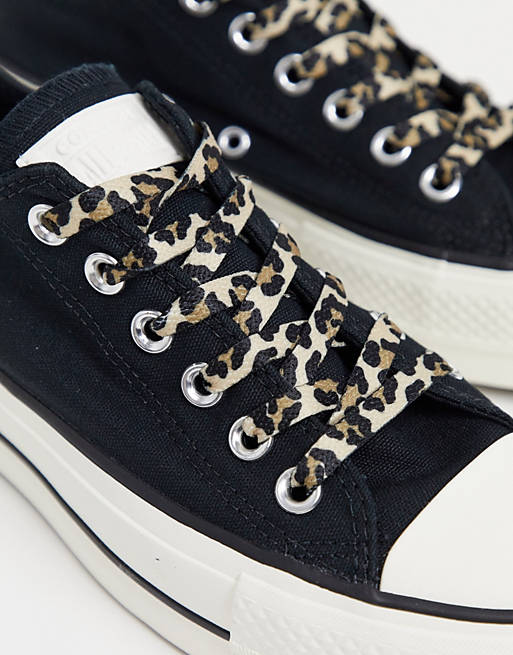 Converse Chuck Taylor Lift Ox trainers with leopard laces in black | ASOS