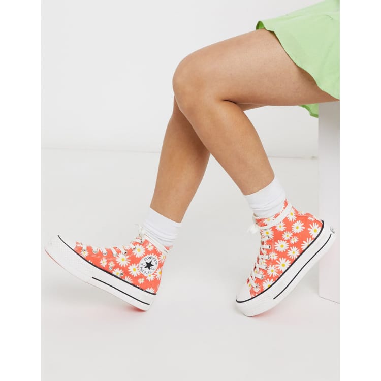 Converse chuck taylor lift platform hi red daisy print ASOS