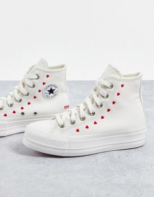Converse Chuck Taylor Lift Valentines platform trainers in white with heart embroidery