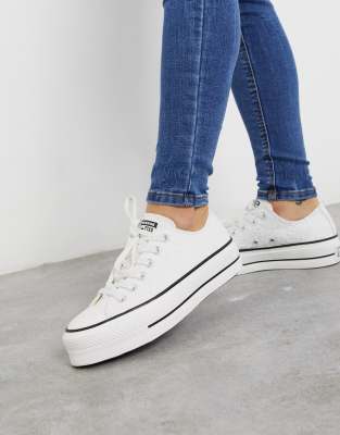 converse white ox lift platform trainers