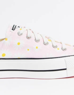 converse chuck taylor lift platform high red daisy print