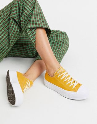 converse yellow all star clean lift platform trainers