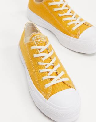 converse yellow all star clean lift platform trainers