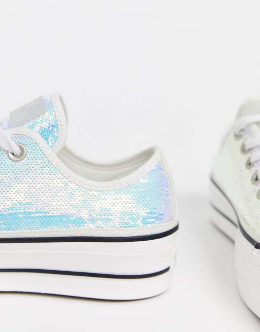 Converse Chuck Taylor High Sneakers In Silver Sequin in Metallic