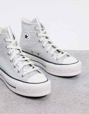 Converse - Chuck Taylor Lift - Sneakers alte con plateau argento metallico  | ASOS