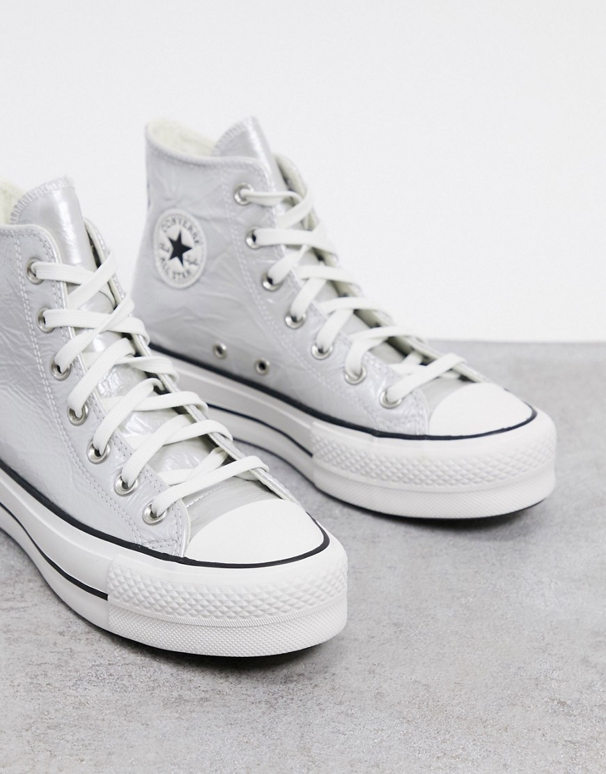 Converse - Chuck Taylor Lift - Sneakers alte con plateau argento metallico-Grigio