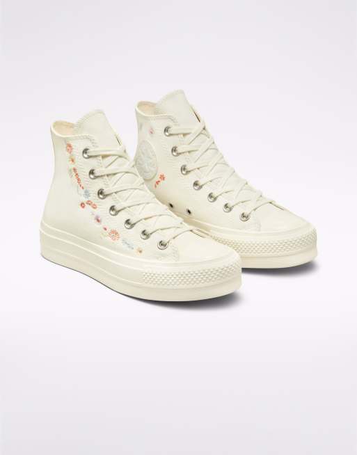 Converse Chuck Taylor Lift Things To Grow Baskets montantes semelle plateforme et broderies fleur Blanc