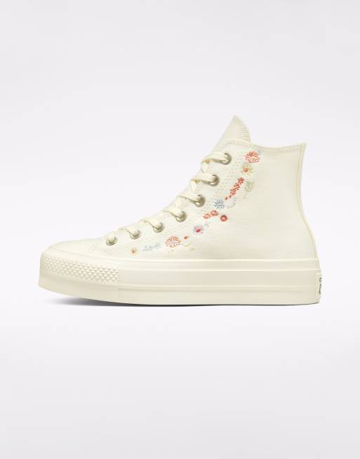Converse - Chuck Taylor Lift Things To Grow - Baskets montantes à semelle plateforme et broderies fleur - Blanc, 3 de 4