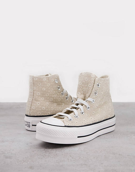  Trainers/Converse Chuck Taylor lift trainers in beige broderie anglaise 