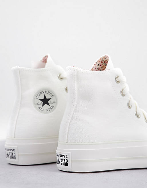 Converse Chuck Taylor lift trainers with floral details in white