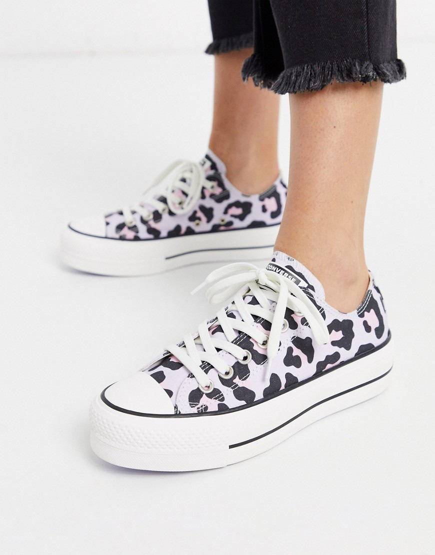 Converse Chuck Taylor Lo Lift Platform Lilac Leopard Print Sneakers-multi