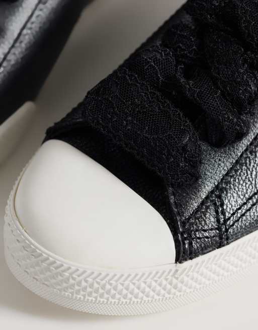 Converse Chuck Taylor Lo trainers with double lace in black metallic, 2 of 5