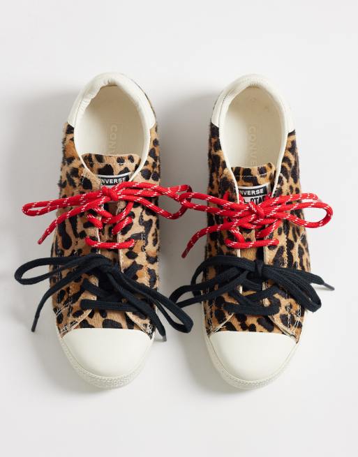 Converse Chuck Taylor Lo trainers with double lace in leopard print, 3 of 5