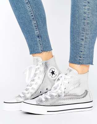 converse silver metallic snake