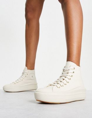 Converse Chuck Taylor Move Hi gold detail trainers in white