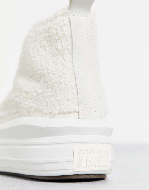 Converse Chuck Taylor - Move Hi Cosy Club - Cremehvide sneakers i imiteret lammeskind, 4 af 4
