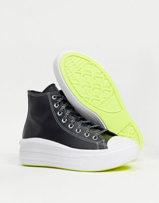 Converse - Chuck Taylor Move - Sneakers alte in pelle con plateau nere e  giallo fluo | ASOS