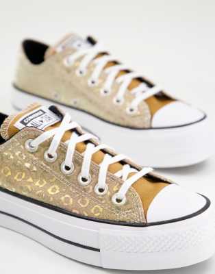 Converse Chuck Taylor Ox Baskets semelle plateforme avec motif l opard Dor m tallis