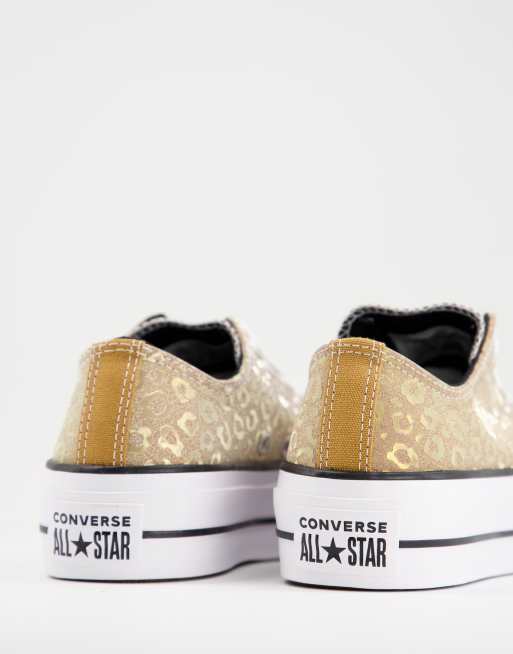 Converse Chuck Taylor Ox Baskets semelle plateforme avec motif l opard Dor m tallis