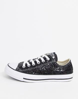 converse black all star glitter ox trainers