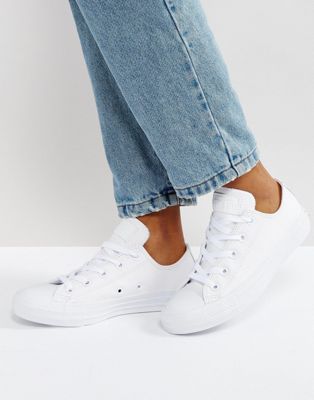 Converse Chuck Taylor Ox leather white monochrome sneakers | ASOS