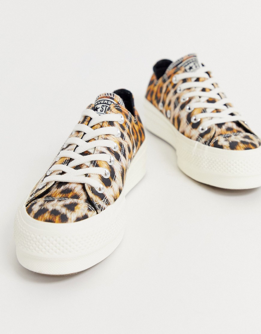 Converse – Chuck Taylor Ox – Leopardmönstrade platåsneakers-Svart