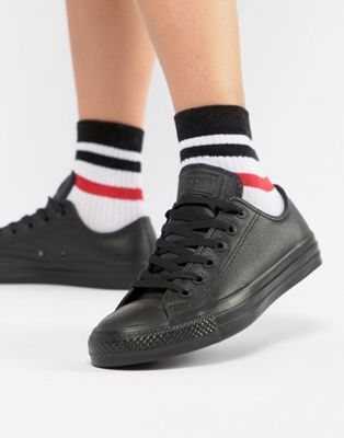 Converse – Chuck Taylor Ox – Svarta sneakers i skinn