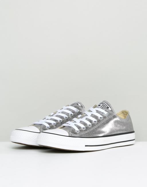 Converse Chuck Taylor Ox Trainers In Silver Metallic