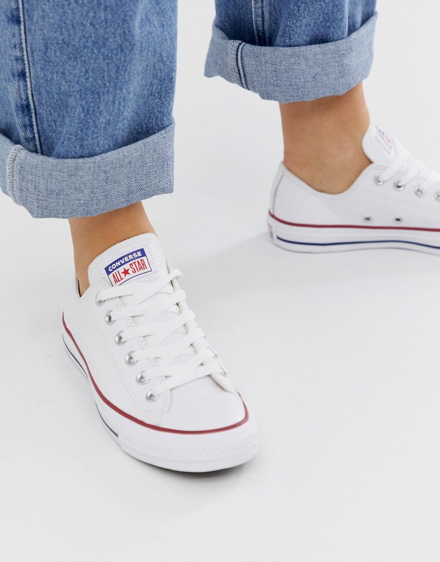 Converse – Chuck Taylor Ox – Vita sneakers i läder
