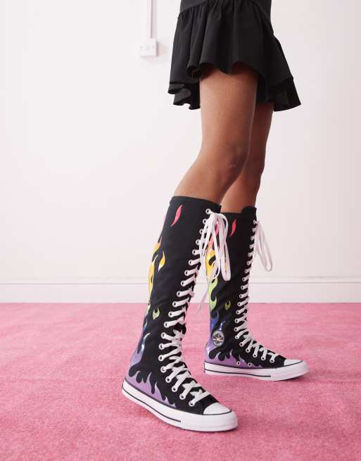 Converse Chuck Taylor Pride All Star Knee Hi sneakers in black with mulicoloured flame, 5 of 5