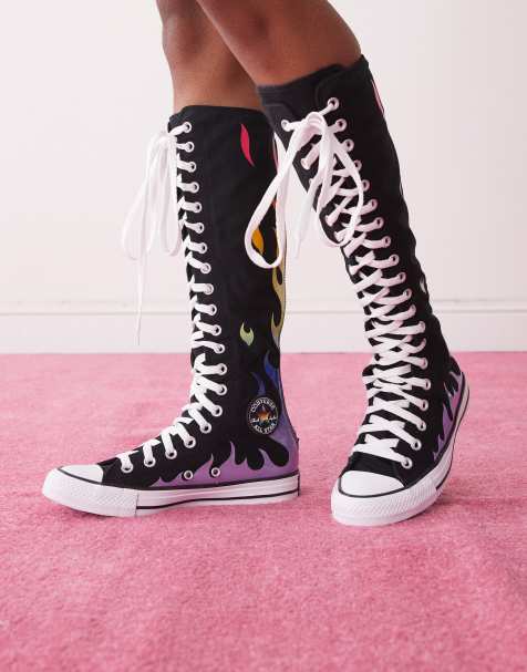 Converse Chuck Taylor - Pride All Star - Sorte knæhøje sneakers med multifarvede flammedetaljer - view 1
