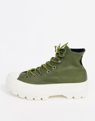 Converse - Chuck Taylor - Scarponcini da trekking alti kaki verde in pelle  e Goretex con suola spessa | ASOS