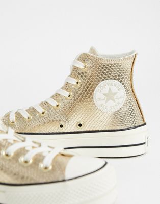 Converse - Chuck Taylor - Sneakers alte con plateau oro pitonato | ASOS