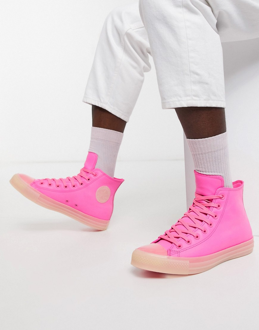 Converse Chuck Taylor - Sneakers in pelle rosa fluo