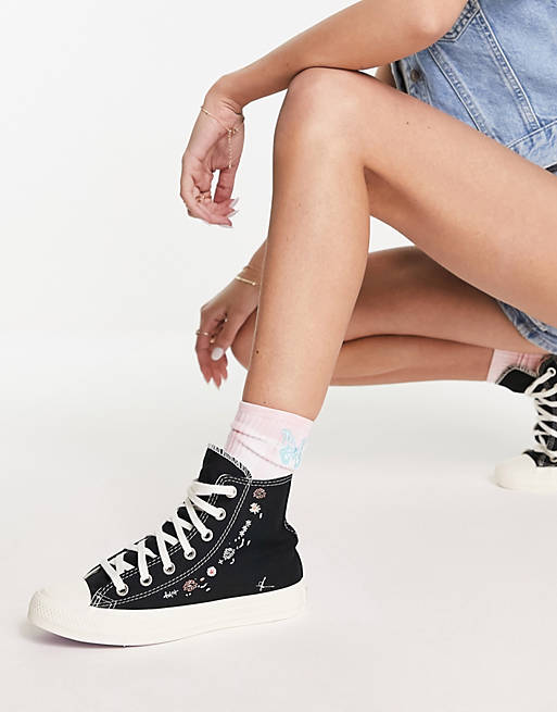 Converse Chuck Taylor Things to Grow sneakers with floral embroidery in  black | ASOS