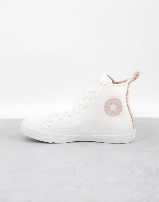 Converse Chuck Taylor – Wysokie skórzane buty sportowe w kolorze zgaszonej bieli z miękkimi sznurówkami