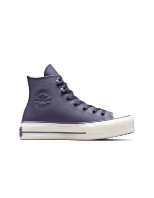 Converse - Chuck Tayor All Star Lift Hi - Wetterfeste Leder-Sneaker in Lila mit Plateausohle